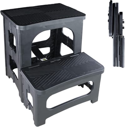 Famanu - Trapladder met 2 treden, antislip, polypropyleen materiaal, gecertificeerd, licht en inklapbaar
