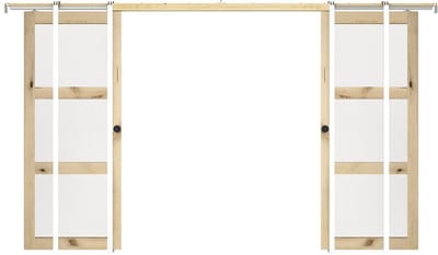 Vente-unique Dubbele schuifdeur met klamplaagsysteem in hout en gehard glas - 3 vensters - 2 x H205 x L63 cm - ACOSTA II