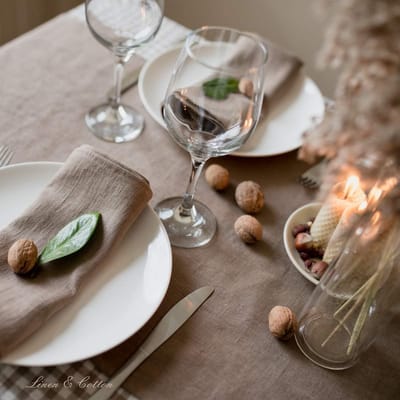 Tafelloper Rechthoekig 40x270 cm - 100% Linnen Stof Beige voor Eettafel en Salontafel