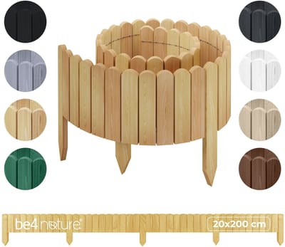 be4nature Flexibele houten border 20 x 200 cm Lichtbruin Geïmpregneerde rolborder plantenrand tuinhek decor palissade graskant