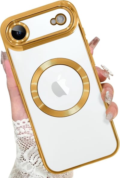 Magsafe Hoesje Geschikt voor iPhone Air hoesje Transparant / Goud - Lens beschermer – backcover