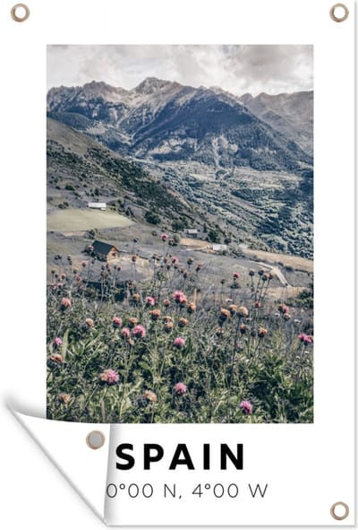 Muurdecoratie Spanje - Bloemen - Bergen - 120x180 cm - Tuinposter - Tuindoek