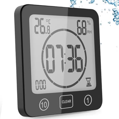 Waterdichte digitale badkamerklok met douche-timer en hygrometer