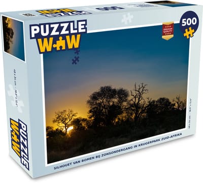 Puzzel Silhouet van bomen bij zonsondergang in Krugerpark Zuid-Afrika - Legpuzzel - Puzzel 500 stukjes