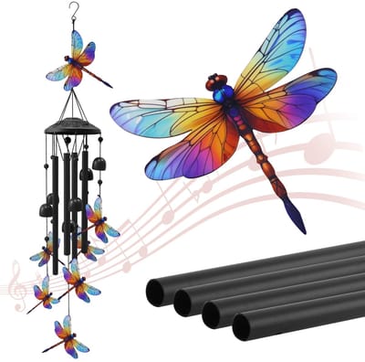 Windgong Buiten - Windbell - Metalen Tuin Decoratie met Libelle Design 97 cm - Rustgevende Wind Chime voor Tuin Balkon Terras en Veranda - Sfeervolle Cadeau Decoratie