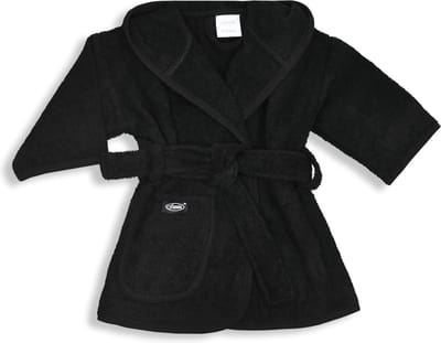 Funnies Badjas Zwart 1-2 Jaar Baby Badjas, Badjas Kinderen, Peuterbadjas - 100% Katoenen Badstof - Zacht en Absorberend - Perfect na Zwemmen, Douchen of Badderen - Ideaal als Cadeau voor Baby’s en Kinderen