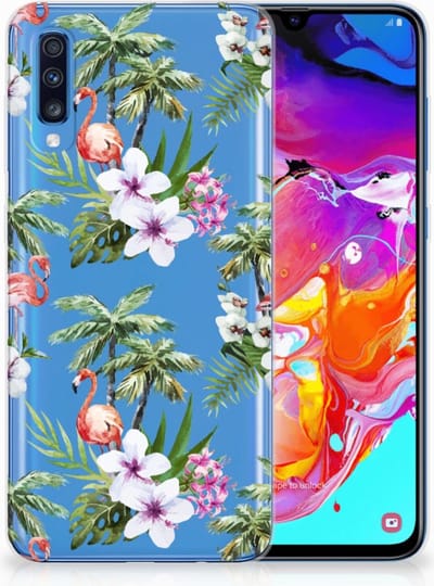 Samsung Galaxy A70 TPU Hoesje Flamingo Palms