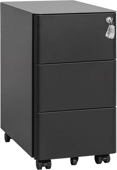 Rolcontainer Archiefkast - Mobiele Opberger - Kantoor Organiseren - Centraal Vergrendelsysteem - 30 x 46 x 54 cm - Zwart