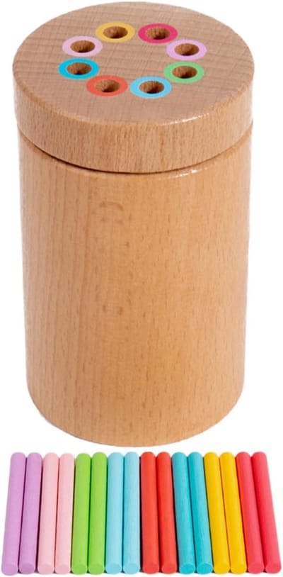 Houten Kleur Sorteerspel - Puzzel Speelgoed - Ontwikkeling Peuters - Beukenhout - 10.5 x 6.3 cm - Regenboog