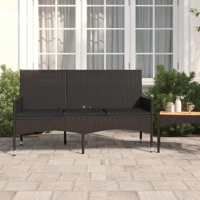 vidaXL - Tuinbank - 3-zits - met - kussens - poly - rattan - zwart