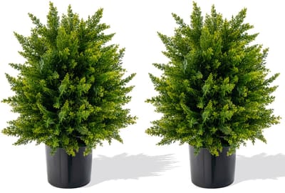 COSTWAY Set van 2 kunstplanten 55 cm, ceder buxusboom, kunstboom met pot, kunstmatige decoratieve plant, groene planten, kamerplant voor thuis en kantoor, groen