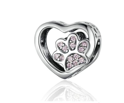 Fler® | Past op populaire bedel armbanden | armbandbedel | Hart | Hondenpoot | Dierenpoot | Pootafdruk | Hangbedel Charm | 925 Sterling Zilver | Zirkonia | Valentijnsdag Cadeau | Sinterklaas kado | Kerstcadeau