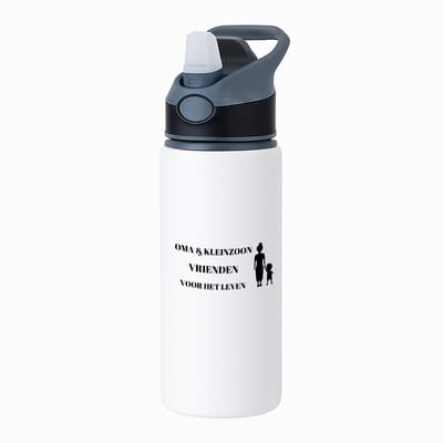Hacebo® - oma en kleinzoon vrienden voor het leven waterfles met rietje zwart - Vriend - oma/kleinzoon - oma cadeautjes - cadeau - kado - geschenk - kleinzoon verjaardag - kleinzoon artikelen - water fles - 650ML
