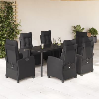 vidaXL - 7-delige - Tuinset - met - kussens - poly - rattan - zwart