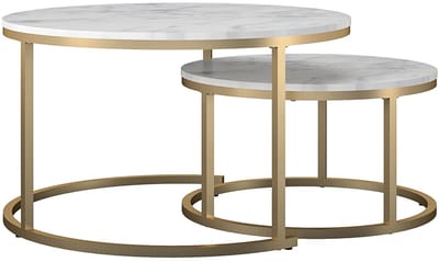 Amelia - Nesting Salontafels Wit Marmer Look (45 x 79 x 79 cm)
