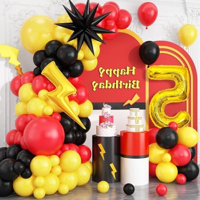 Birthday Decoration 5 Years, 95 Pieces Balloons Red Yellow Black Balloon Birthday 5 Years Decoration Birthday 5 Years - ShopVlot