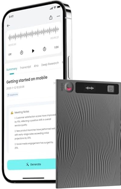 AI Stemrecorder 64GB - Digitale Audio Recorder voor Telefoongesprekken, Lezingen, en Vergaderingen met App Controle