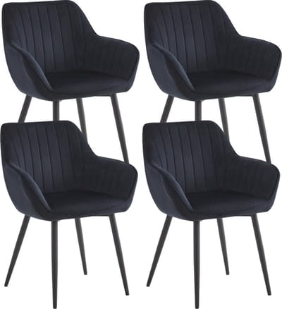 Colenis® - Luna Eetkamerstoel - Set Van 4 - Zwart - Fluweel - Industrieel - Met armleuning
