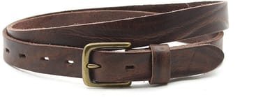 Damesriem bruin - Smalle leren riem 2,5cm gevlamd en gekreukt leer - Bronzen gesp - Leer - Smalle riem - Stoer - Maat 85