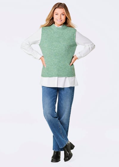 Ribpullover met opstaande kraag - lichtgroen - Gr. 44 van Goldner Fashion