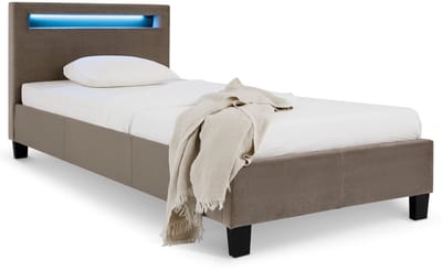 Gestoffeerd bed BAGO 90 x 200 cm met led-verlichting – greige