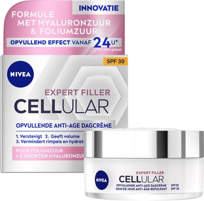 NIVEA CELLular Expert Filler Anti-Age Dagcrème voor Vrouwen SPF 30 - Moisturizer - Anti-Aging - met hyaluronzuur & Foliumzuur - 50 ml