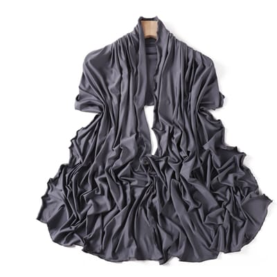 Luxe Jersey Hijabs met Golvende Rand voor Vrouwen Effen Kleur Modal Melkzijde Sjaal Hoofddoek Herfst Sjaal Elastische Chiffon Sjaal Ramadan gray