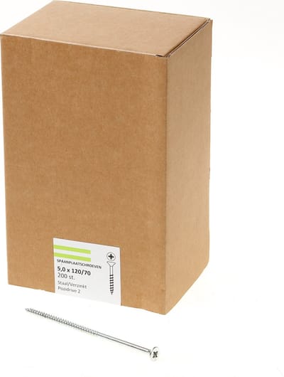 Hoenderdaal Spaanplaatschroef verzinkt platverzonken kop PZ2 deeldraad 5.0X120/70 (per 200 stuks)