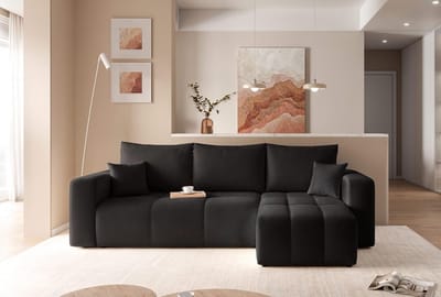 Hoekbank met slaapfunctie 248 x 145 cm - 3-zits Slaapbank met Bedlade, Opbergruimte, Omkeerbare Chaise Longue, Uitschuifbaar Logeerbed 200 x 125 cm - zwart- Vermissen