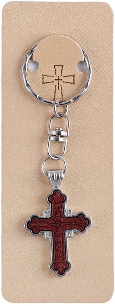 Decopatent - Sleutelhanger Houten Kruis Jezus - Religieuze Keychain with Cross - Christelijk Houten kerk Kruisje - Religie - Faith - Kruizen - Hout / Metaal - Christendom - Bruin