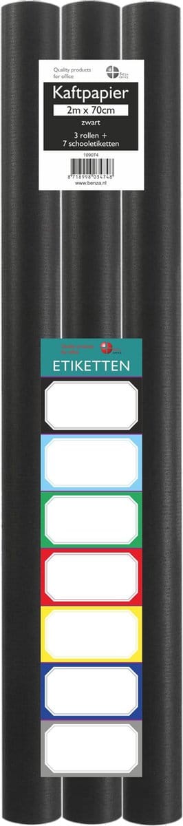 Benza Kaftpapier Schoolboeken - Zwart - 200 x 70 cm - 3 rollen