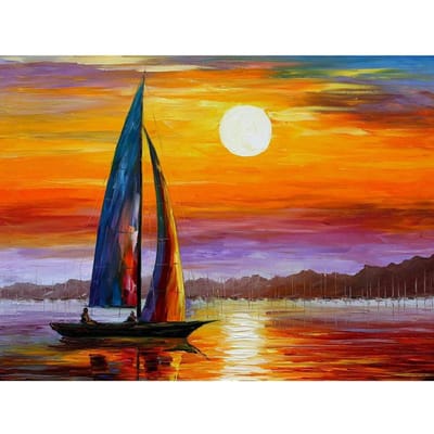 Volledige ronde Diamond schilderij borduurwerk landschap zonsondergang zeilen landschap zee steentjes kruissteek 20X30CM