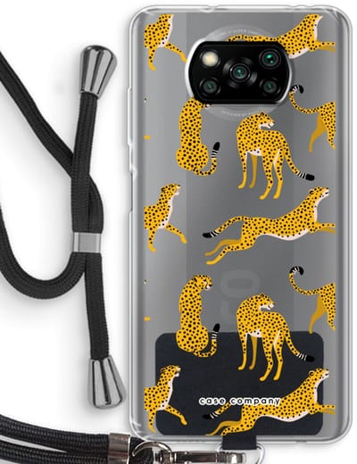 Case Company® - Hoesje met koord geschikt voor Poco X3 Pro hoesje met Koord - Luipaard - Telefoonhoesje met Zwart Koord - Bescherming aan alle Kanten en Over de Schermrand