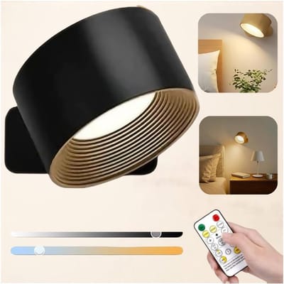 LED Lamp - LED Wandlamp Oplaadbaar - Magnetische - 3 Lichtsterktes en 3 Kleurtemperaturen - 360° Draaibaar met Afstandsbediening - Zwart