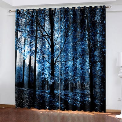 VividHome Blauwe Volle Maan Bos Scène Gordijnen 3D Digitaal Printen Woonkamer Slaapkamer Huisdecoratie 100W130H(CM)40x51in&Grommet Top