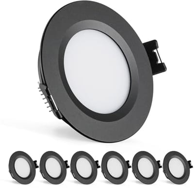 Dimbare LED Inbouwspots 12V Zwart - 6x IP44 Aluminium 3W Warmwit 3000K - Extra Dun Kastverlichting