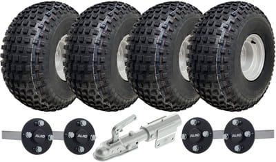 22x11.00-8 ATV- en quad-aanhangwagenwielen met noppen, ALKO-assen, draaibare koppeling, draagvermogen 620 kg