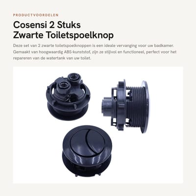 Dailygoods- Toiletspoelknop - 2 Stuks - Zwarte Kunststof - Dubbele Drukknop - Geschikt voor Gaten 38-45 mm - Roestvrij Stalen Veer - Hoogwaardige Kwaliteit - Toiletknop