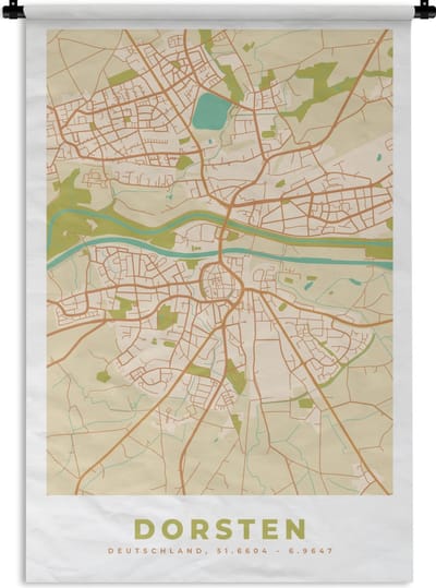 Wandkleed - Wanddoek - Dorsten - Plattegrond - Kaart - Stadskaart - Vintage - 120x180 cm - Wandtapijt