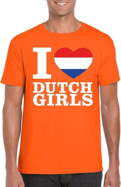 I love Dutch girls - Oranje Feestkleding t-shirt - heren - Oranje Koningsdag - Holland supporter kleding S
