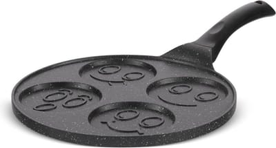 Pannenkoekenpan - Blinis pan - Kleine pannenkoekjes maken - Met 4 smiley vormen - 26 cm - Zwart