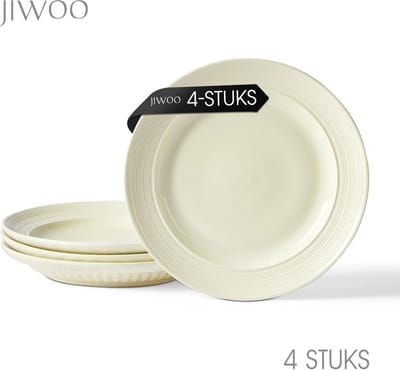 Dinerborden set van 4 (Ø25,4cm / 10inch), Bordenset, Ontbijtborden, Pastaborden, serviesset 4 persoons, Geschikt voor restaurants, Horeca, Feest, familiefeesten, banketten en picknicks, Magnetron-vaatwasserbestendig, Keramiek