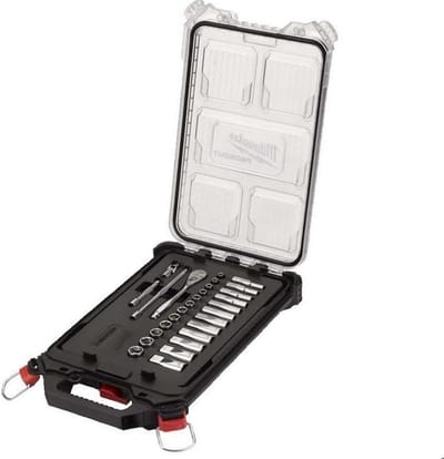 28-delige 1/4 inch metrische combi- en ringsleutelset in compacte opbergbox