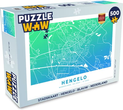 Puzzel Stadskaart - Hengelo - Blauw - Nederland - Legpuzzel - Puzzel 500 stukjes - Plattegrond