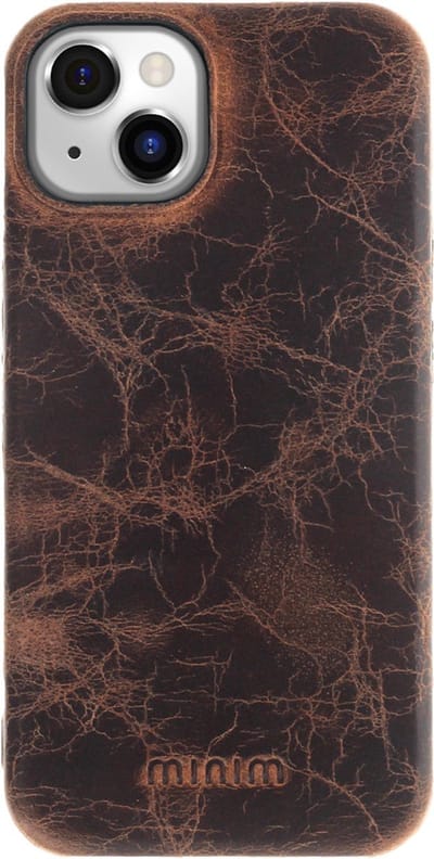 Minim Apple iPhone 14 Plus Hoesje Echt Leer Back Cover Bruin