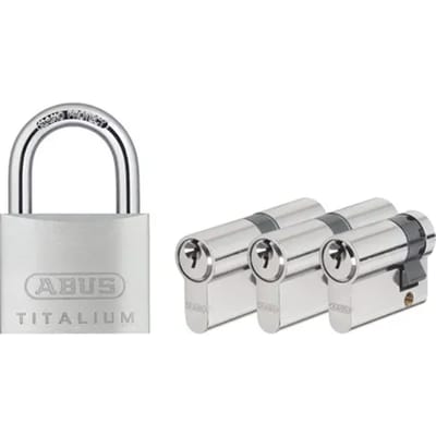Abus Cilinderset - Messing - Hangslot 50mm - 2x Profielcilinder 30/30mm - Profielcilinder 10/30mm - 6 Sleutels