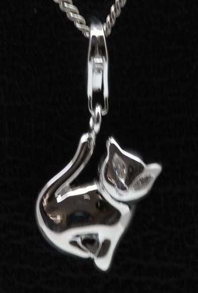 Zilveren Poes zitend hanger én bedel