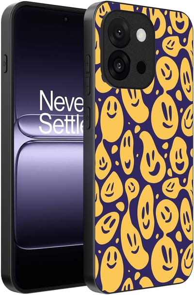 Smartphonica Telefoonhoesje Geschikt voor OnePlus 13T met smiley opdruk - TPU backcover case emoji design - Paars Geel geschikt voor OnePlus 13T