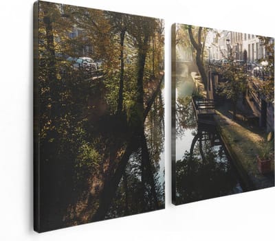 Artaza Canvas Schilderij Tweeluik Nieuwe Gracht In Utrecht - 120x80 - Foto Op Canvas - Canvas Print