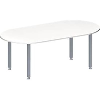Schäfer Shop  Genius Vergadertafel MODENA FLEX, in hoogte verstelbaar, ovale vorm, 4-poot vierkante buis, B 2000 x D 1000 mm, zonder contactdoos, wit